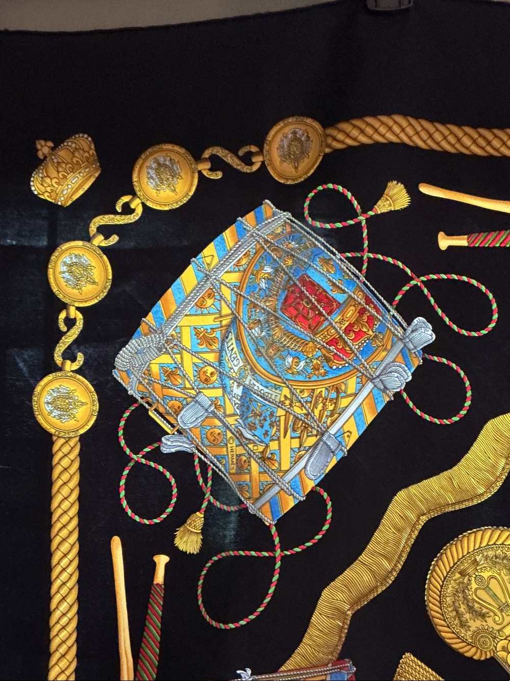 Hermes Paris AUTHENTIC Les Tambours (Drums) Black Silk Twill Scarf Multicolor - Picture 4 of 11